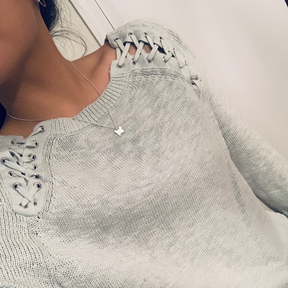 Mint green lace up sweater